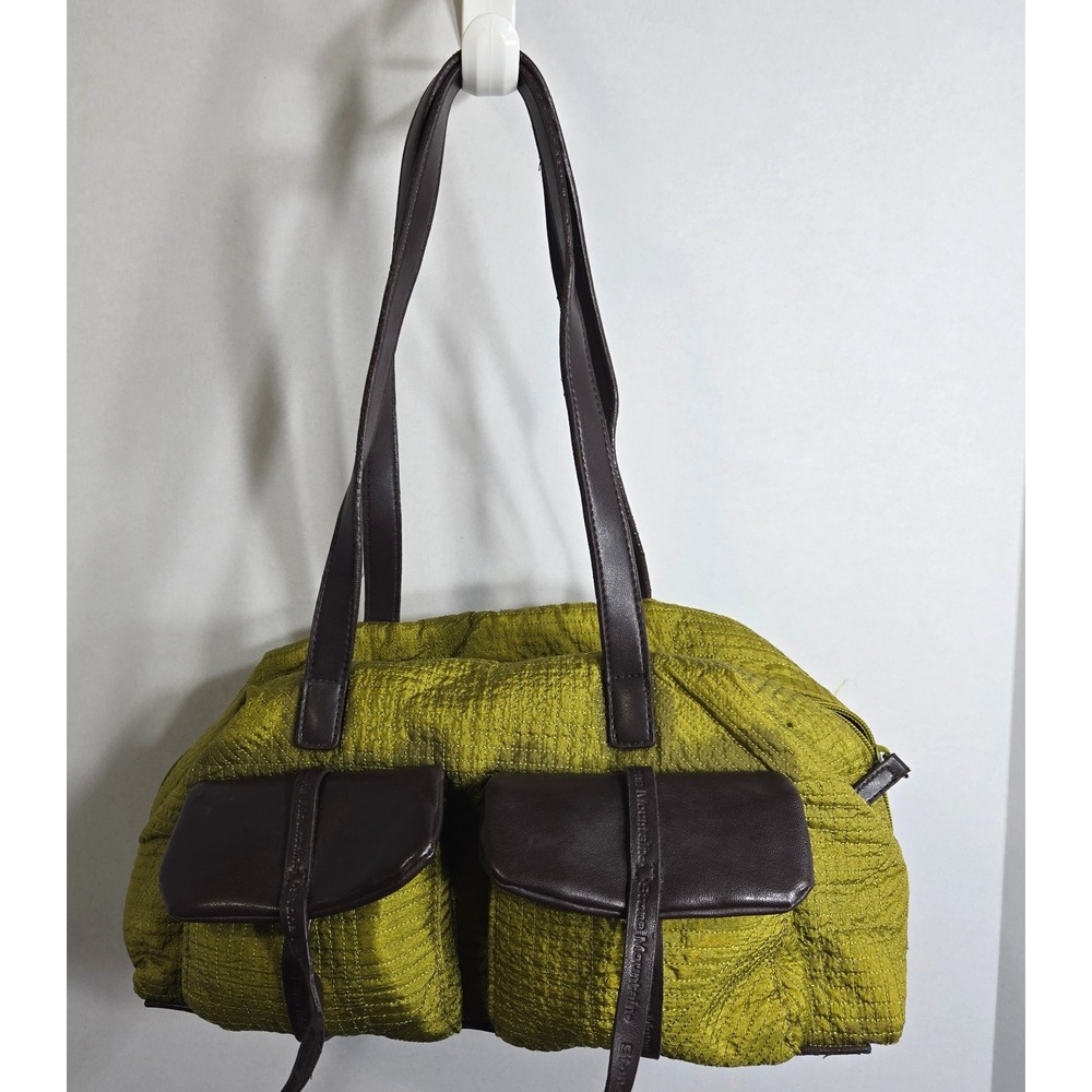 Stone Mountain ChartreuseGreen Quilted Cloth Crossbody Shoulder Bag Leather Trim